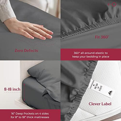 Mayfair Linen 100% Egyptian Cotton Twin Size Sheet Set - Luxury 800 Series Tranquil Collection Egyptian Cotton Twin Sheets (3 PC, Dark Grey), Soft Cooling 16" Deep Pocket College Dorm Room Sheets
