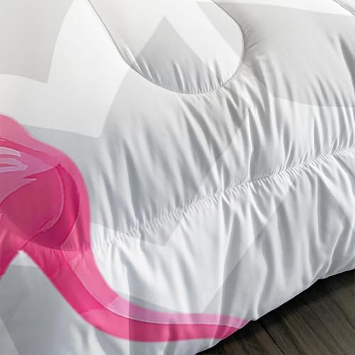 Flamingo Comforter Set - Full Size Tropical Geometric Stripe Bedding Set with 1 Comforter and 2 Pillowcases