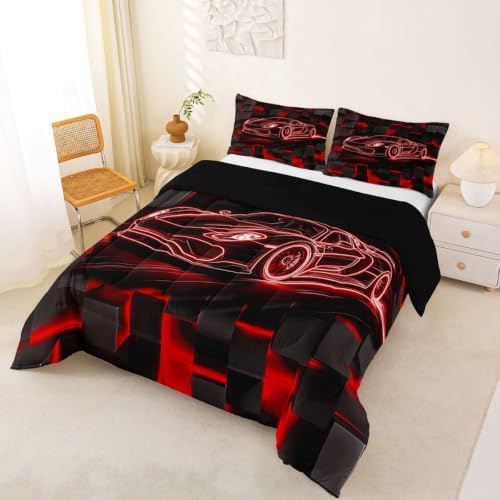 Feelyou Red Race Car Comforter Set King Size Bedding Set