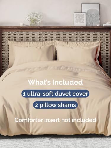 Duvet Cover Queen Size - Extra Soft 3 Piece with Zipper Closure - Cream