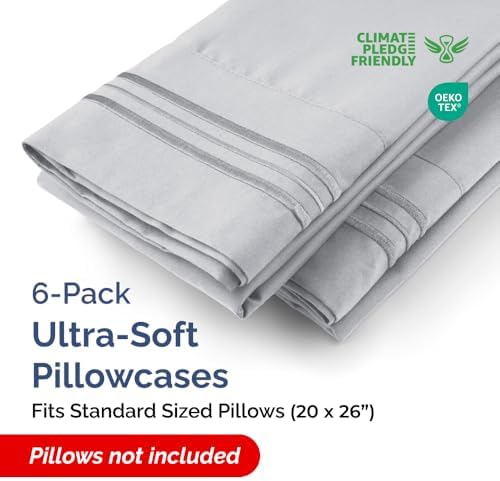 Standard Pillow Cases Set of 6 - Ultra Soft Pillowcase Covers - Steel Blue