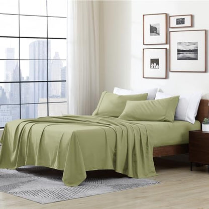 Cathay Home Essentials Ultra Soft Hypoallergenic Wrinkle Resistant Double Brushed Microfiber Bedding Sheet Set, Sage, Full