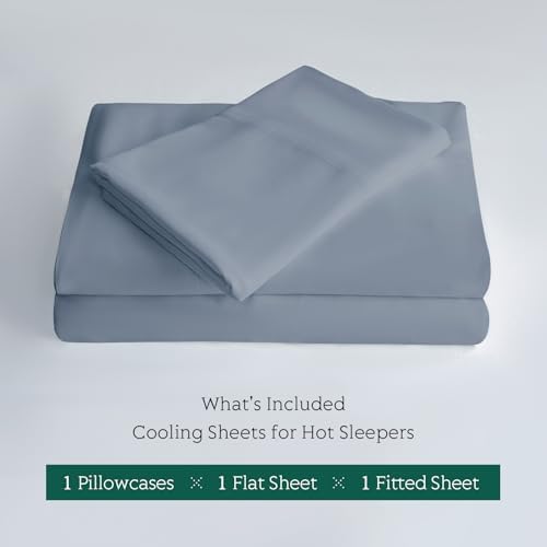 Cooling Sheets Set Twin Size, Viscose Derived from Bamboo for Hot Sleepers | Deep Pocket Up to 15 Inch | Silky Soft & Breathable Bedding - 3PC (Twin, Mineral Blue)