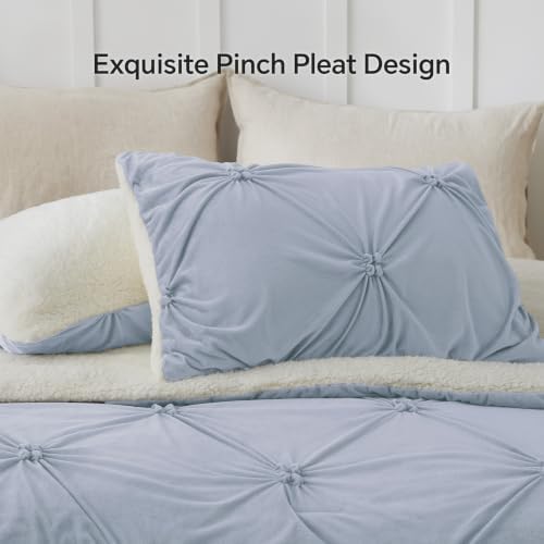 BEDELITE Fluffy Sherpa Twin Comforter Set,Pintuck-Lavender