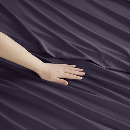 Clara Clark King Sheets, 6 Piece Set - Hotel Luxury Sheets for King Size Bed, Super Soft Bedding Set, King Size, Eggplant Purple