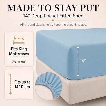CozyLux King Size Comforter Set Baby Blue, 7 Pieces Bed in a Bag King Comforter Set with Sheets, Bedding Sets with Down Alternative Comforter, Sheets, Pillowcases & Shams, Soft All Seasons Bed Set