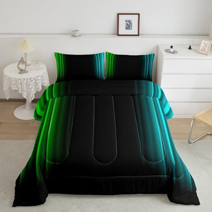 Feelyou Teens Abstract Ombre Decorations Bedding Set for Kids Women Green Teal and Black Comforter Set Geometric Modern Quilt Set Room 2Pcs Twin Size