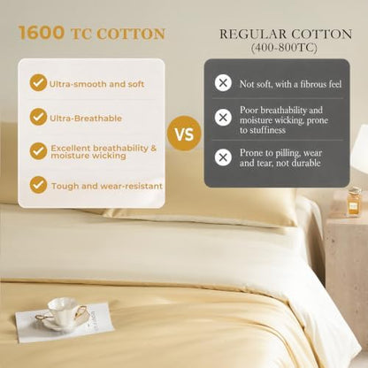 Queen Size Duvet Cover, 100% Egyptian Cotton,1600 Thread Count, Reversible Duvet Cover, Soft and Breathable Satin Bedding Set, All Seasons (Heathered Butter Yellow, 90"x90")
