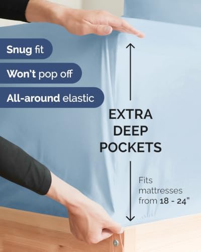 CGK Linens 2 Pack Extra Deep Twin Fitted Sheets - Sky Blue
