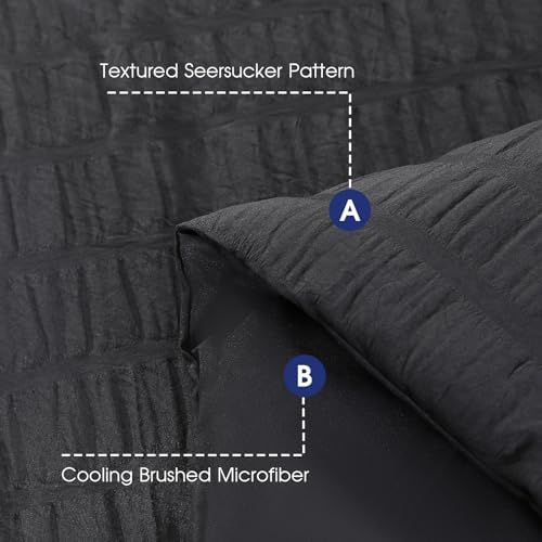 FreshCulture Twin Size Comforter Set Seersucker 5 Pieces, All Season Bedding Set Twin, Soft Bed in a Bag Comforter Set with Comforter, Flat Sheet, Fitted Sheet, Pillowcase and Pillow Sham, Black