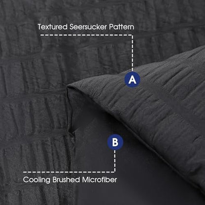 FreshCulture Twin Size Comforter Set Seersucker 5 Pieces, All Season Bedding Set Twin, Soft Bed in a Bag Comforter Set with Comforter, Flat Sheet, Fitted Sheet, Pillowcase and Pillow Sham, Black