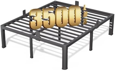 FUIOBYVV 18 Inch King Bed Frame with Rounded Corner and Headboard Hole Mattress Retainers 3500 LBS Metal Heavy Duty Steel Slats Support No Box Spring Needed Platform Noise Free Easy Assembly