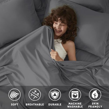 Full Size Bed Sheets - 6 Piece Soft Microfiber and Wrinkle Free Sheets - Easy Care, Extra Soft, Cooling Sheets - 1 Deep Pocket Fitted Sheet 1 Flat Sheet and 4 Pillowcases (Full Dark Grey)