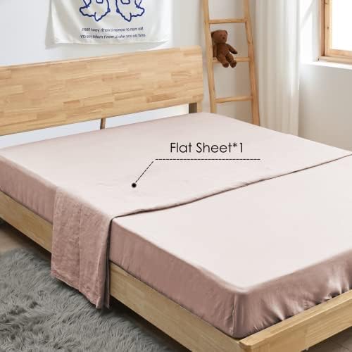 Sijo Stone Washed Organic French Linen Bed Sheet Set, GOTS Certified Organic, Best Cooling Linen Sheet Award by Sleep Foundation, 1 Flat Sheet Only (Blush, Full/Queen)