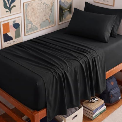 CozyLux Twin XL Sheet Set 4-Piece, 21-Inch Deep Pocket, Soft Brushed Feel