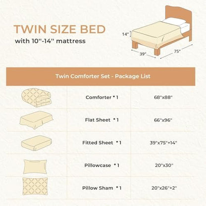 Sasttie Twin Comforter Set, 5-Piece Bed in a Bag, Pintuck Bedding Sets for All Season, Includes Comforter, Flat Sheet, Fitted Sheet, Pillowcase and Pillowsham, Dark Green