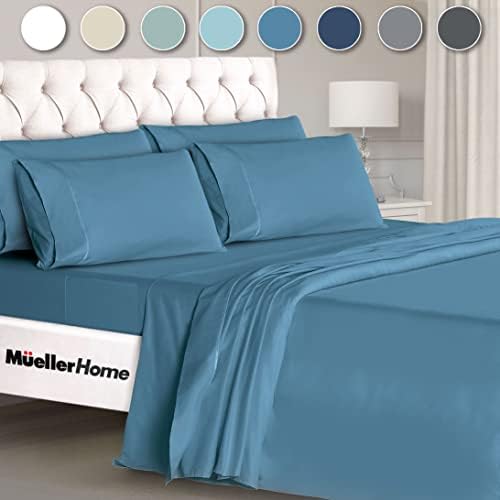 Mueller UltraTemp King Size Sheets Set – 6 Piece Premium Bedding, Silky Soft, Cooling, Deep Pocket up to 16", Breathable Heat Transfer, Wrinkle-Resistant & Hypoallergenic, Denim