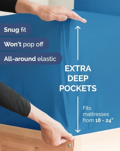 CGK Linens 2 Pack Extra Deep Full Fitted Sheets - Denim Blue
