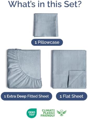 Extra Deep Pocket Twin XL Sheet Set - Breathable & Cooling - Heathered Blue