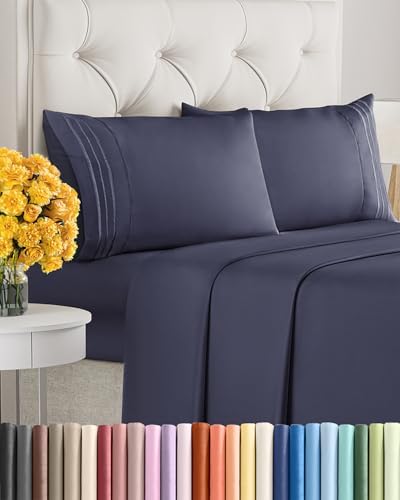 Queen Size 4 Piece Sheet Set - Soft & Cooling Bed Sheets - Deep Slate Blue