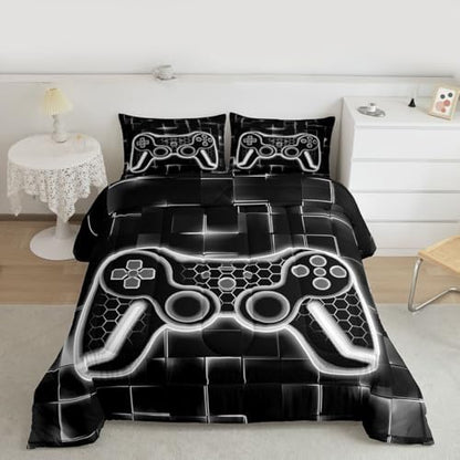 Feelyou Kids Gamer Comforter Set Full Size Grey Black Bedding Set Boys