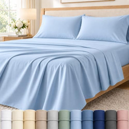 Twin Bed Sheets Set, 400 Thread Count Luxury Hotel Bedding - Light Blue