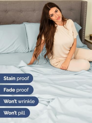 Extra Deep Pocket Twin Size Sheet Set - Breathable & Cooling - Ice Blue