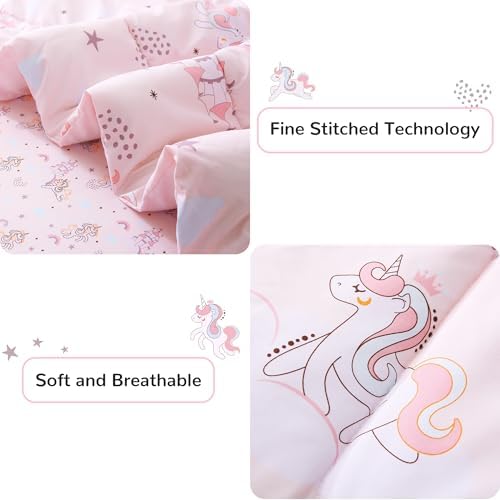 Viviland Kids Twin Bedding Sets, Girls Comforter, Pink Unicorn