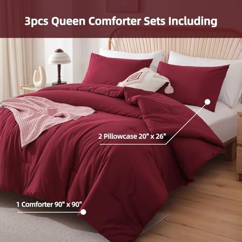 ROSGONIA Alaskan King Comforter, Dark Red, 136x120 Soft Bedding Quilt