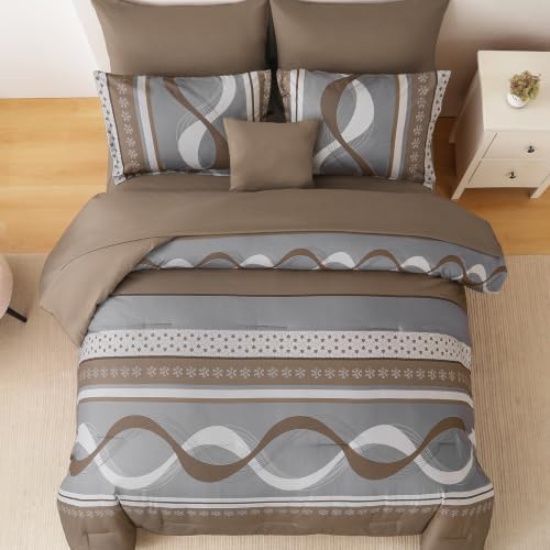 Anibedding Striped Comforter Set King Size,8 Pieces Patchwork Bed in a Bag