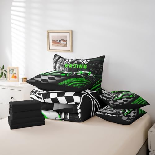Castle Fairy Cool Racing Comforter Set Bed in a Bag 7 Pieces King,Boys Men Race Car Bedding Set,Speed Sports Car (Comforter+Fitted+Flat Sheet+2 Pillowcases+2 Throw Pillow Covers)