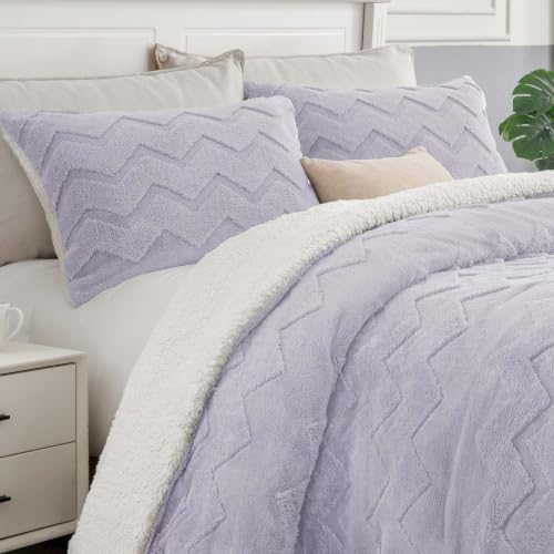 BEDELITE Fluffy Sherpa Twin Comforter Set,Lavender