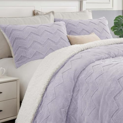BEDELITE Fluffy Sherpa Twin Comforter Set,Lavender