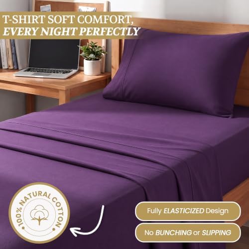 Twin XL Cotton Knit Jersey Sheet Set, 15" Deep Pocket, Plum, 3pc