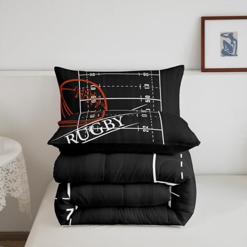 Erosebridal Boys Rugby King Bedding Sets for Kids - Sports Theme Comforter Set, Ball Gamer Duvet Insert, Soccer Football Bedding Comforter Sets, Ultra Soft