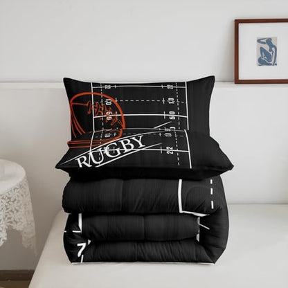 Erosebridal Boys Rugby King Bedding Sets for Kids - Sports Theme Comforter Set, Ball Gamer Duvet Insert, Soccer Football Bedding Comforter Sets, Ultra Soft