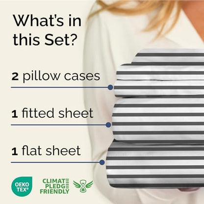 King 4 Piece Striped Sheet Set - Breathable & Cooling - Railroad Stripe