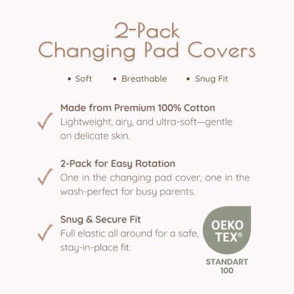 Baby Changing Pad Cover Girl, 100% Cotton Changing Table Sheets, 2 Pack Changing Table Covers, 32"x16" x 8" Diaper Changing Pad Cover Girl, Oeko-TEX Certified (Floral Pink Changing PadCover)
