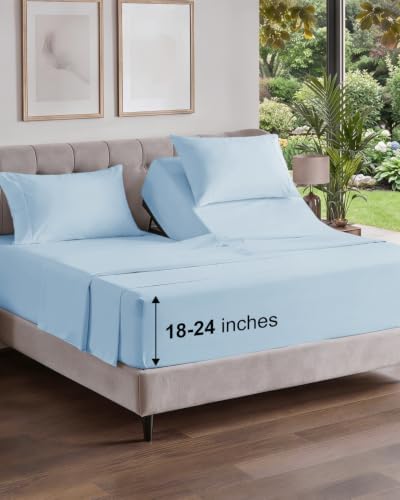 Flex Top Split Head King Sheet Set - 4 Piece Extra Deep Sheets - Sky Blue