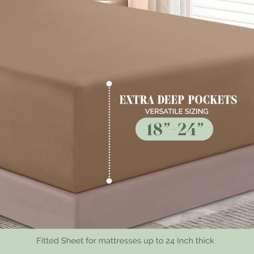 Elegant Comfort 4-Piece Bed Sheet Set - Luxury Bedding 1500 Premium Hotel Quality Microfiber, All Around Elastic 18-24 Inches Deep Fitted Sheet- Extra Deep Pocket Sheets, Full, Taupe Tan