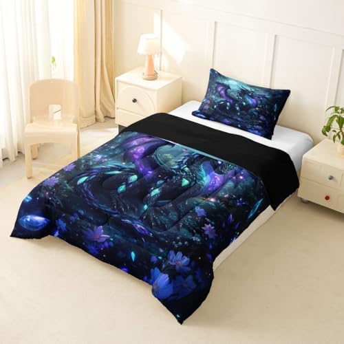 Feelyou Dragon Comforter Set Toddler Size Wild Life Bedding Set for Kids Boys Girls Jungle Dragon Duvet Quilt Magical Beast Bedroom Decor Fantasy Animal Microfiber 2 Pcs with 1 Pillow Cases