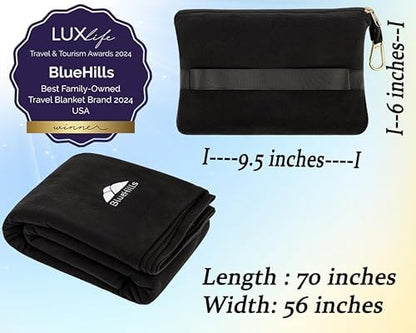 BlueHills Premium Soft Lightweight Travel Blanket Pillow 2 in 1 - Black
