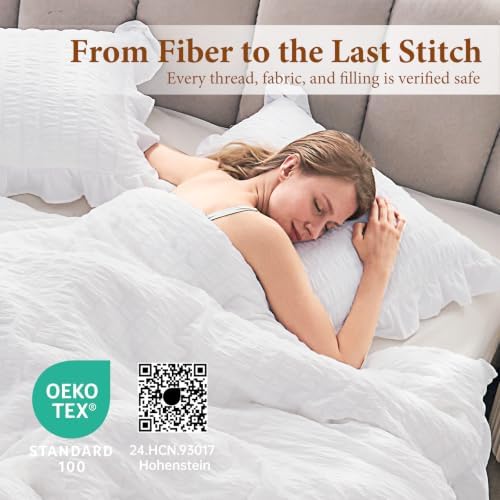 JOLLYVOGUE Bright White Full Comforter Set,3pcs Seersucker Comforters Full