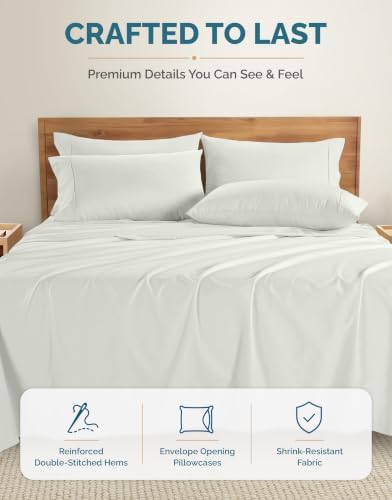 Casa Platino Split King Percale Sheet Set– 7 Piece 100% Cotton Sheet Set Split King, with 15” Deep Pocket Fitted Sheet, Crisp Weave for Cool Cozy Sleep, Soft & Breathable, Everyday Sheets – Silver