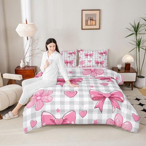 jejeloiu Bowknot Comforter Set Twin Size Bedding Set for Kids Boys Girls