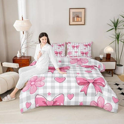 jejeloiu Bowknot Comforter Set Full Size Bedding Set for Kids Boys Girls