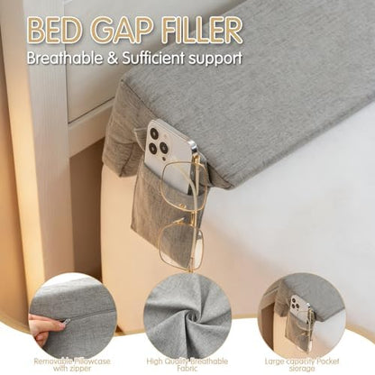 Novabright 60"x 8"x 5" Bed Wedge Pillow Gap Filler for Headboard Gap Filler Bed Wedge Pillow with Side Pocket Gaps Mattress Wedges Gaps Fillers to Stop Items Falling Down, Removable and Washable