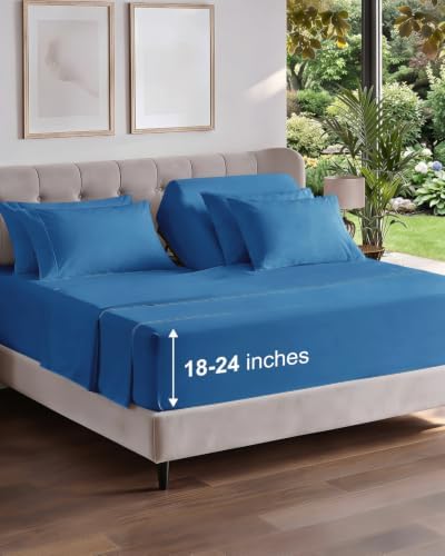 Extra Deep Flex Top Split Head King Sheet Set - 6pc Sheets - Denim Blue