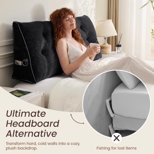 Sasttie Headboard Pillow Full, Bed Wedge Pillow Headboard, Black