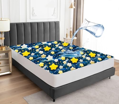 Sufdari King Mattress Protector,Waterproof Mattress Protector,Fitted Sheet Style Mattress Cover with 18" Deep Pocket,Washable and Comfortable-Starry Sky,King